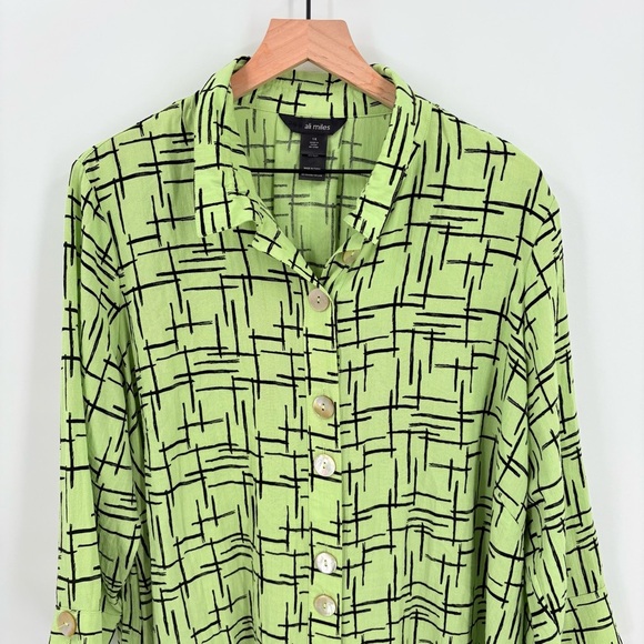 Ali Miles Funky Artsy Green Button Down 1X - Picture 6 of 6